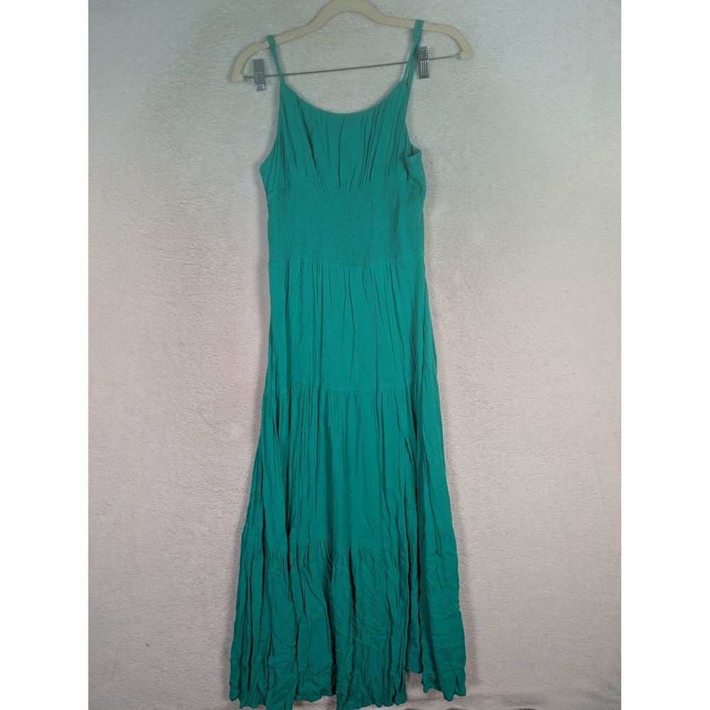 SHEIN Maxi Dress Women's Size 6 Teal Green Smocked Tiered Boho Spaghetti Strap